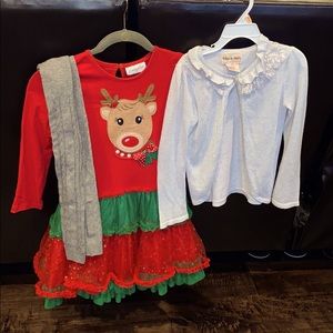 Girls Dress Reindeer Sweater Tights Lot Bundle Christmas Holiday Size 6